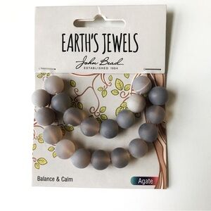 John Bead Earth's Jewels Striped Brown Agate Crystal Bead Strand, NWT